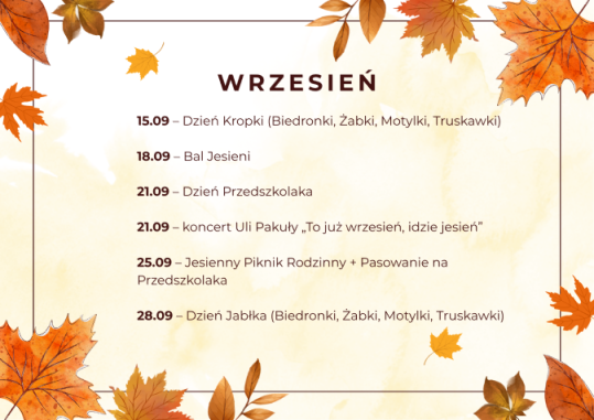 Harmonogram na wrzesień
