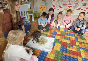 dzieci słuchają ciekawostek z życia małego kangurka