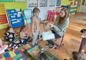 Dziecko głaszcze kurę