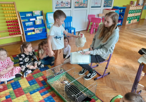 Dziecko głaszcze kurę