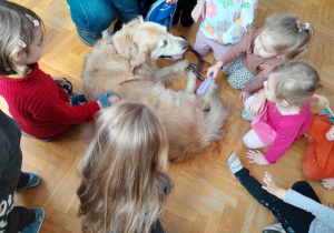Dzieci czeszą psa